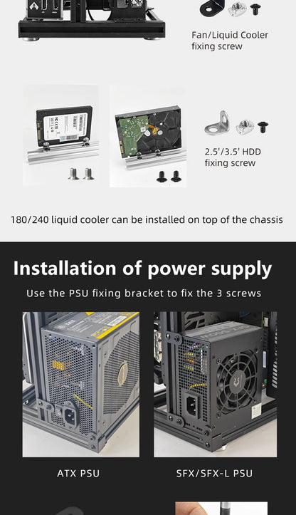 METALFISH Aluminum ITX A4 Open Frame MINI Case Support MINI-ITX Mainboard GPU Vertically 240Liquid Cooler Gamer DIY Cabinet.