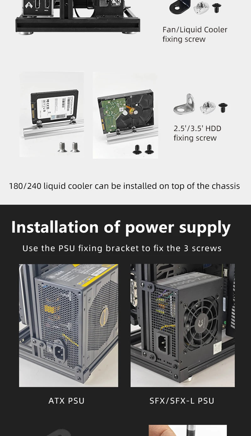 METALFISH ITX A4 Aluminum Open Frame Case, Vertical GPU, 240mm Cooler, Mini-ITX Compatible, DIY Gaming PC.