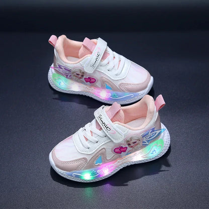 Frozen Princess New Children Shoes LED Colorful Lighted Kids Sneakers Classic Glowing Infant Girls Tennis.