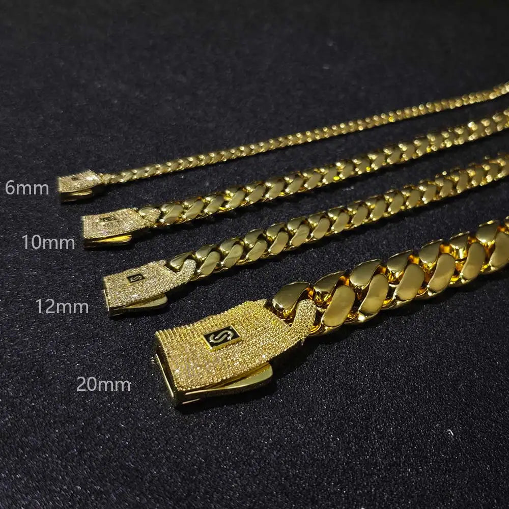 6/8/10/12/15/20mm Monaco Cuban Chain Necklace Hip Hop 14k Gold Plating Cuban Chain Bracelet Hip Hop Jewelry.