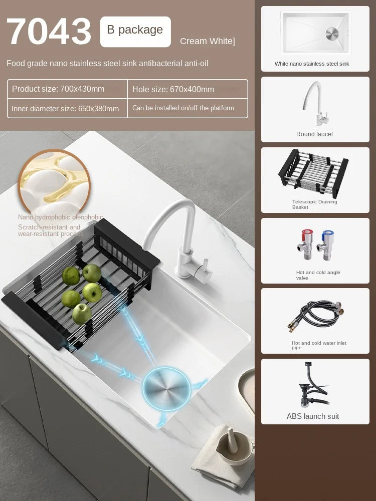 White Stainless Steel Kitchen Sink with Digital Display Multifunction Waterfall Faucet large Wash Basin for Kitchen Accessories