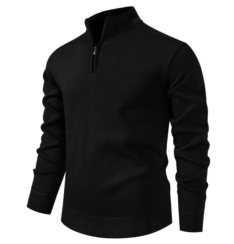 Autumn Winter Men's Half Zipper Knitted Pullovers Solid Slin Fit Casual Sweater Male Fleece Warm Stand Collar Pullover Sweaters.