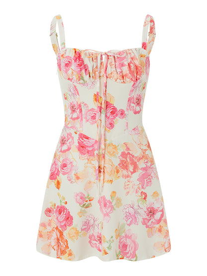 Combhasaki Damen-Kleid, elegant, Blumendruck, tief ausgeschnitten, zum Binden, ärmellos, Cami, figurbetont, Korsett, kurzes Kleid, Sommer, rückenfrei, Party, Clubwear.