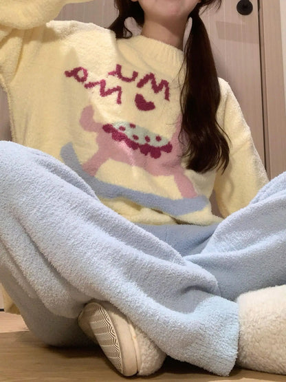 Kawaii Hello Kitty Pajamas Girl Sanrio Long-Sleeved Loungewear Sweet Young Student Girl  Warm Home Clothes Sleepwear Set