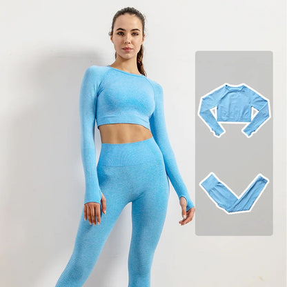 Women Vital Seamless Yoga Fitness Clothing Set High Waist Gym Leggings Crop Tops Sports Tracksuit Plush Up Sports Outfits