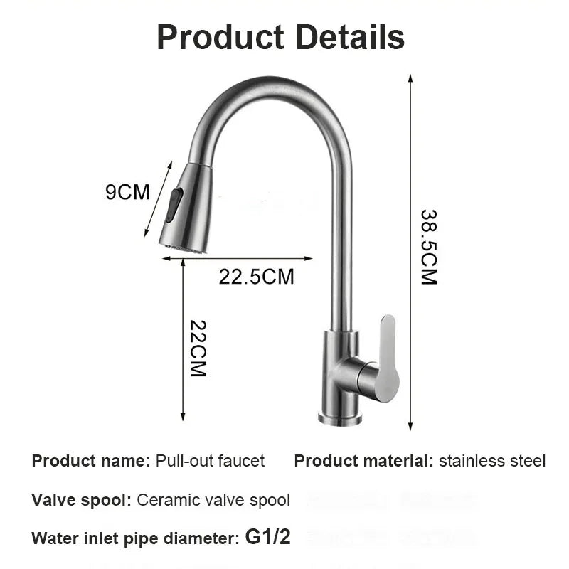 2025New Modern Stainless Steel 360° Rotating Telescopic Faucet Stainles Steel Is More Durable Kitchen Sink Bathroom Basin Faucet