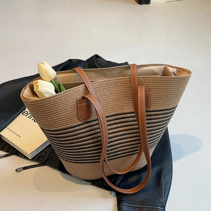 Straw bag bag women's summer inswind 2024 new beach seaside outdoor travel vacation large capacity shoulder bag.