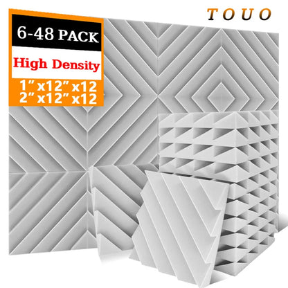 TOUO Acoustic Foam 6/12/12/48 Pcs Offices Acoustic Treatment Flame-Retardant High-Density Diamond Groove Soundproof Foam Panels