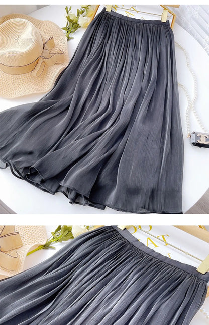 2025 Spring/Summer New Luster  A-line Women Skirt Solid Color High Waist French Paris Style Elegant Asymmetrical Skirt