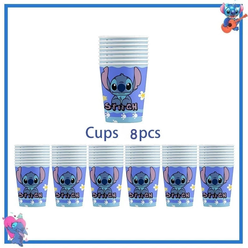 Disney Stich Geburtstag Party Dekorationen Blau Thema Geschirr Tischdecke Banner Hängende Spirale Für Kinder Event Liefert.
