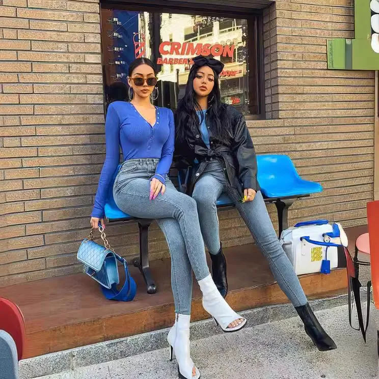 American-style Skinny High-waisted and Hip-lifting Jeans.Women Four Seasons New Fashion Simple Comfortable Stretch Skinny Jeans.