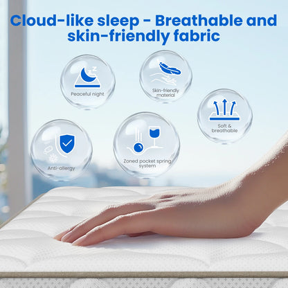Daccormax-Matratze 90 x 200, Taschenfederkernmatratze 22 cm, ergonomisches Design, 7 Zonen, antiallergische Matratze mit waschbarem Bezug