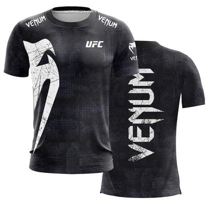 Men's UFC Black White T-shirt Classic Short Sleeved 3D Print Tees Summer Casual O-neck Jersey Boxing Fitness Training T-shirts.