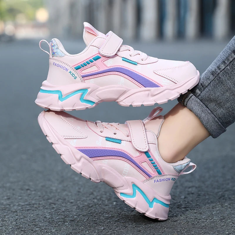 Kids Casual Pink Girls Leather Shoes Fashion For 7-15y Lightweight Running Young Student's Children Sports Girl's Shoe NBGAGA.