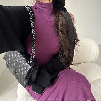 Rot Dünne Sexy Rollkragen Midi Kleid Frauen Abend Party Damen Elastische Hüfte Wrap Elegante Bodycon Kleider Y2k Kleidung.