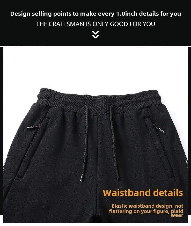 Herbst/Winter Fleece-gefütterte Herren-Hose mit Reißverschluss, warmes Fuß, Freizeithose, Übergröße, lockere Passform, gerade Bein-Jogginghose, trendig