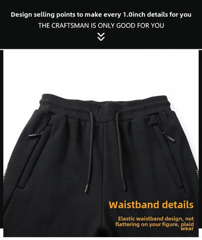 Herbst/Winter Fleece-gefütterte Herren-Hose mit Reißverschluss, warmes Fuß, Freizeithose, Übergröße, lockere Passform, gerade Bein-Jogginghose, trendig