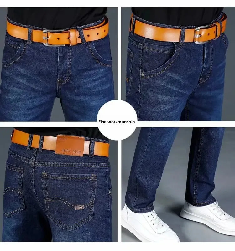 New 2025 Men's Slim Fit Casual Jeans Thin Straight Leg Summer Elastic Comfortable Long Trousers Versatile Style for All Occasion.