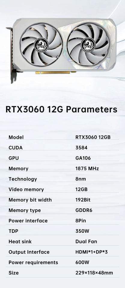 SOYO Original NVIDIA RTX3060 12G Graphics Card GDDR6 Memory 192Bit PCIE4.0x16 Gaming Video Card for Desktop Computer Accessories.