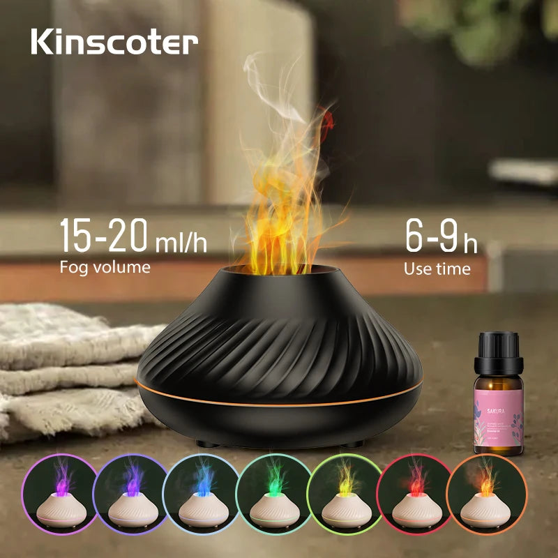 KINSCOTER Volcanic Aroma Diffuser Essential Oil Lamp 130ml USB Portable Air Humidifier with Color Flame Night Light.