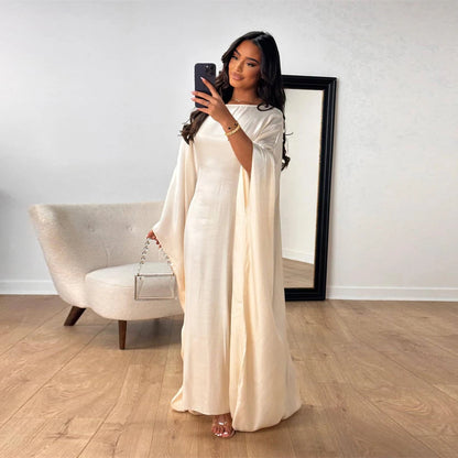 Batwing Butterfly Sleeve Satin Khimar Abaya Dubai Muslim Maxi Dress Kaftan Abayas For Women Kebaya Caftan Robe Femme Vestidos.