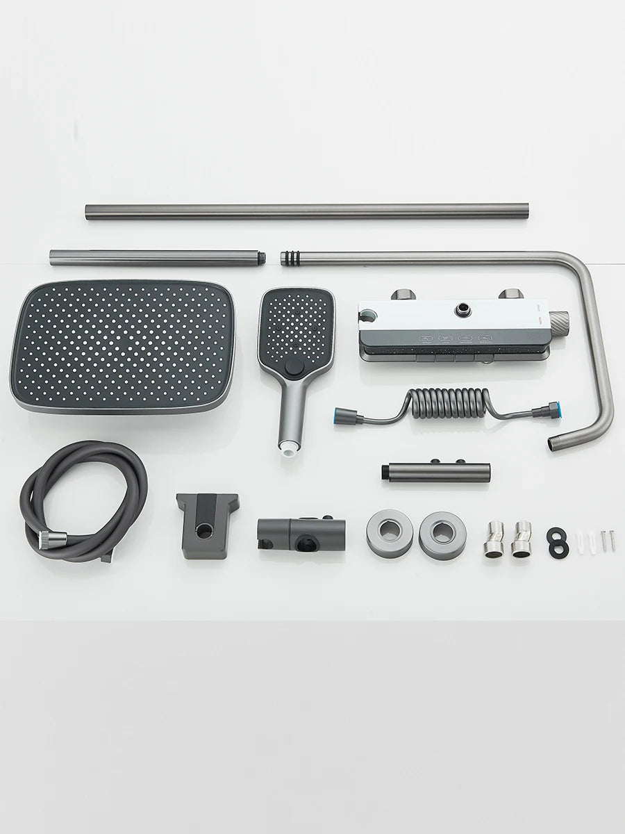 Intelligent Digital Display Luxury Shower Set Bathroom Wall Mounted Piano Key 4 Ways Water Outlet Rainlfall Shower Faucet System