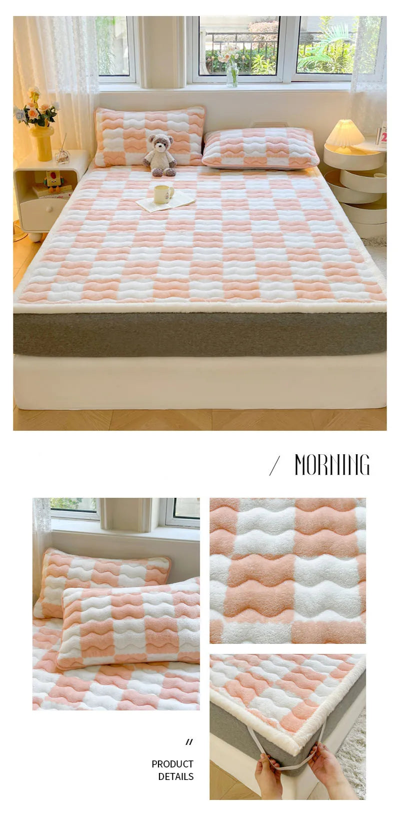 Checkered A-Class Thick Quilted Mattress 1 Pcs Warm Antibacterial Bed Pad for Autumn Winter Super Soft Fits Mattress for Single.