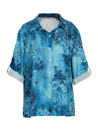 Plus Size 2025 New Fashion Ladies Button Shirt Summer Autumn Long Sleeve T Shirt Tops Business Casual Floral Shirt.