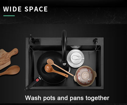 kitchen sink Black nano-sink single-slot household hand-washing basin kitchen large 304 stainless steel sink sink bowl