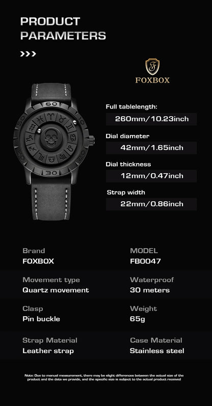 LIGE FOXBOX Unique Design Quartz Man Watch Simple Fashion Leather Belt Casual Sports Magnetic Srolling Beads Skull Men's Watches.