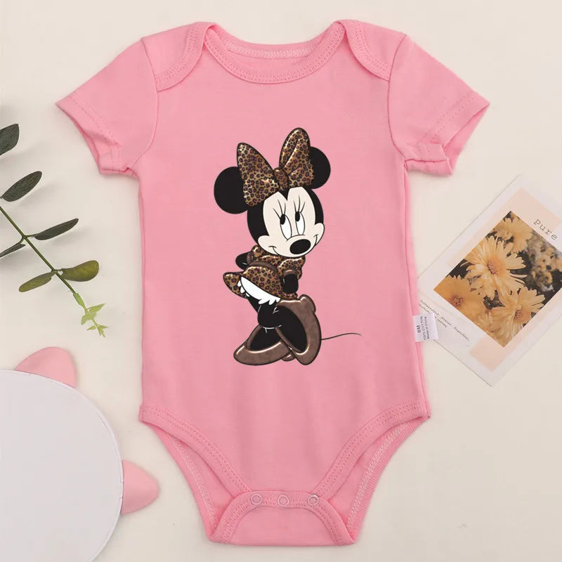Niedliche Leopard Minnie Maus Disney Newbron Bodys Baby Kleidung Sommer Kurzarm Baumwolle Minnie Kawaii Stram pler Overall.