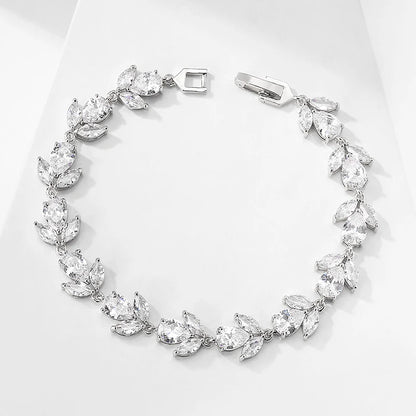 ZAKOL Luxury AAA Cubic Zirconia Wedding Bracelets for Women High Quality White Gold Color Leaf Charm Bracelet Bangles
