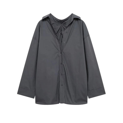 Oversized Pleated Back Shirts for Women, Long Sleeve, Button-up, Female Blouses, Chic Tops, Fashion.