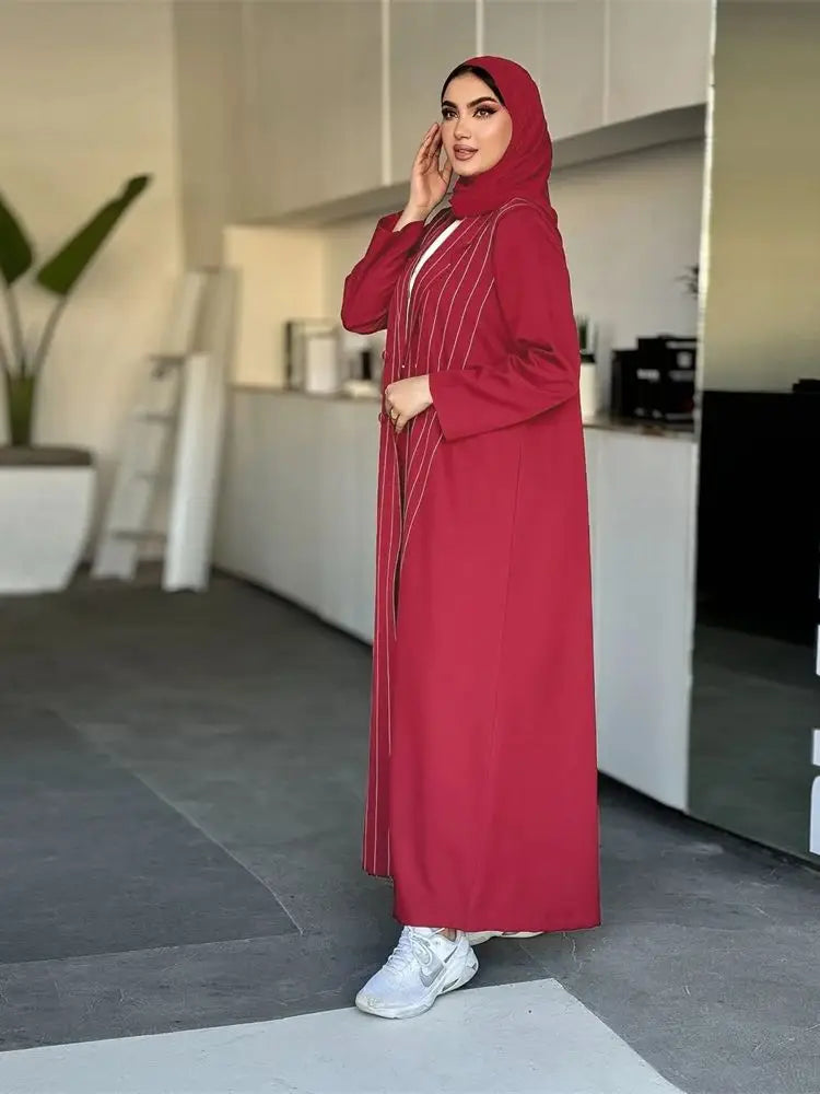 Ramadan Eid Red Kimono Open Abaya Damen Dubai Luxury Islam Muslim Summer Women Kebaya Kaftan Robe Femme Musulmane without hijab.