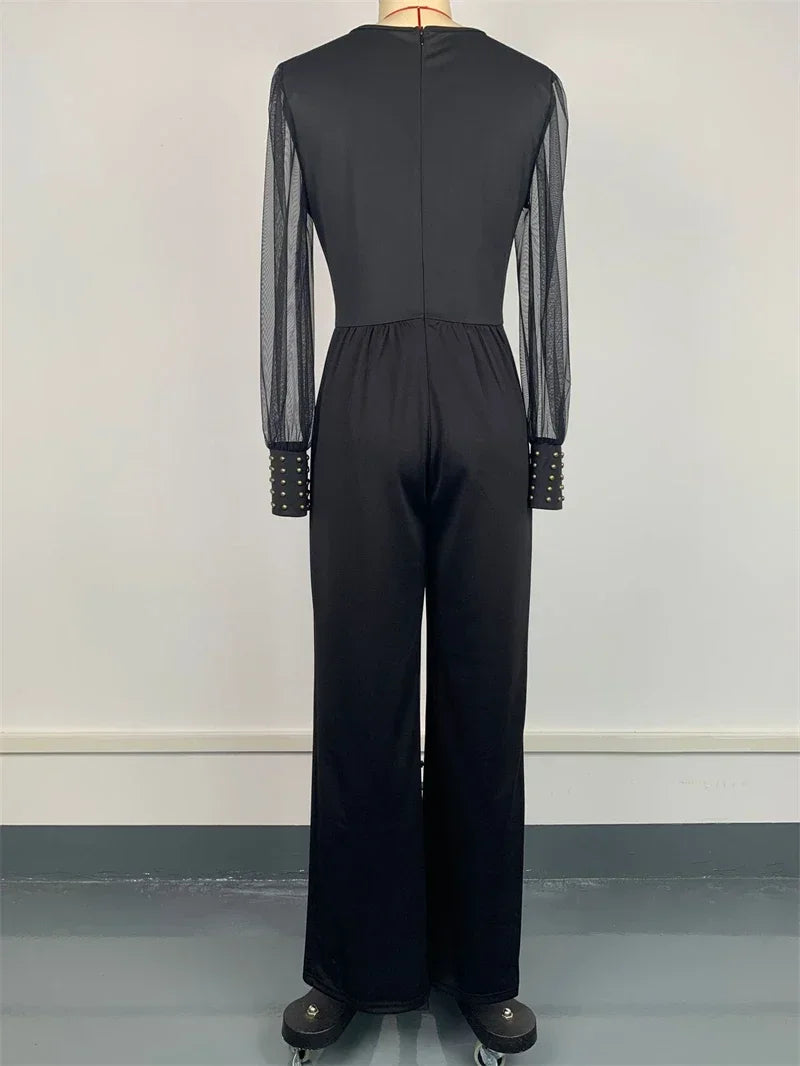 Elegant Lace Patchwork Jumpsuits Summer Clothes Women Long Sleeve V-Neck Rompers Playsuits Streetwear One Pieces Overalls Outfit.