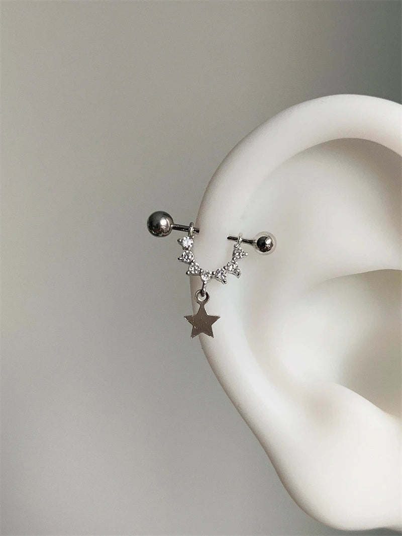 1 PCS Star Silver Color 316L Stainless Steel Ear Bone Nail for Women New Fashion Allergy Prevention Jewelry Gifts.