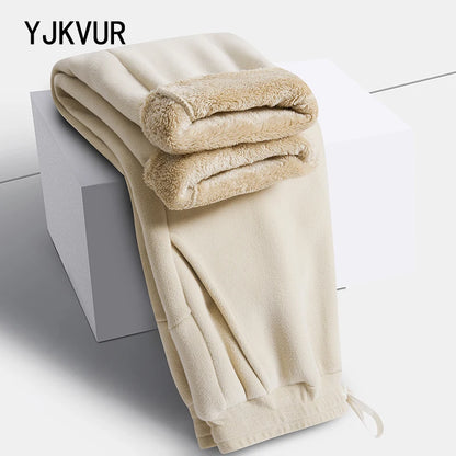 YJKVUR Unisex 2025 Winter New Oversize Pants Men Women Warm Fleece Liner Drawstring Trousers Casual Comfortable Gym Sweatpants.
