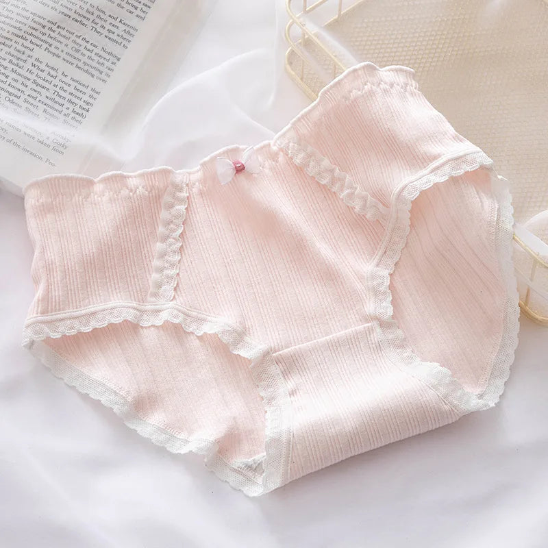 5Pcs/set Pure Cotton Sweet Bow Lace Women Panties Mid-Waist Girls Briefs Floral Underpants Soft Shorts Sexy Female Lingeries.