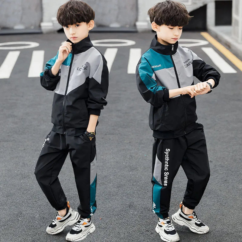 Teenage Boys Clothing Set Autumn Children Patchwork Sportswear Suits Fashion Big Boy Zipper Birthday Outfit Costumes for Kids.