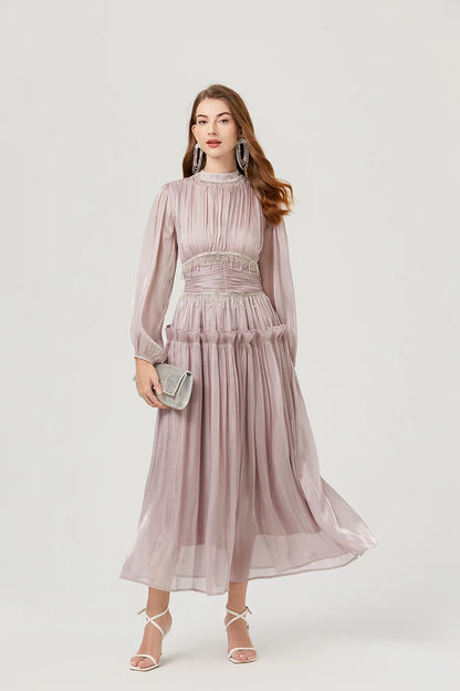 Französisch Luxus Kristall Perlen Quaste Glanz Roben Urlaub Frauen stehen Laterne Ärmel Rüschen plissiert formale Gelegenheit Ballkleid 622.