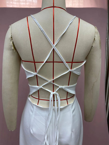 Women Sexy Jumpsuits Backless V-neck Spaghetti Strap Lace-up New Summer Sleeveless Elegant Street Wide-leg Pants Long Rompers