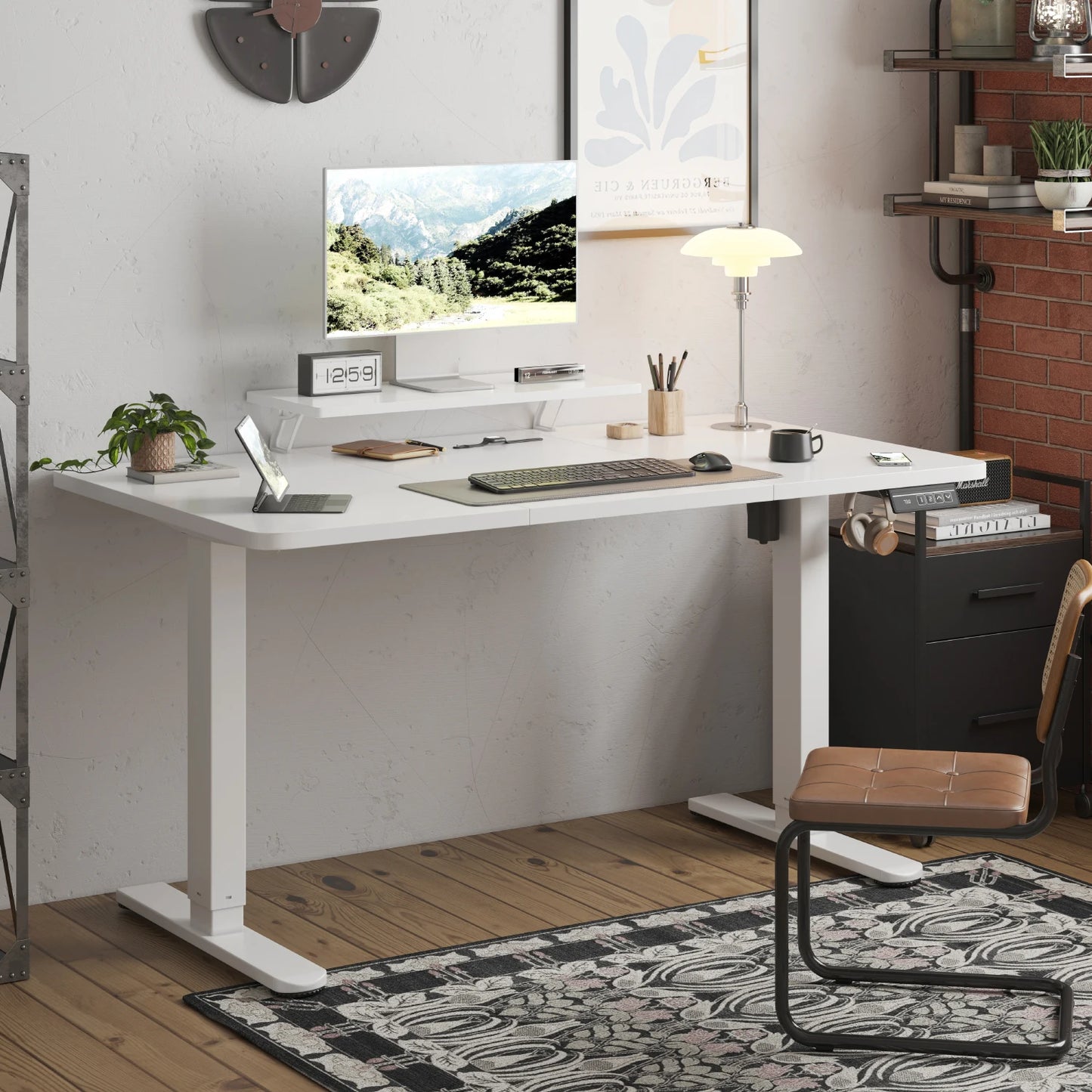 Devoko Höhenverstellbarer Schreibtisch Elektrisch 160×70cm mit Monitorständer,Ergonomisches Sitz-Stehpult (Weiß)