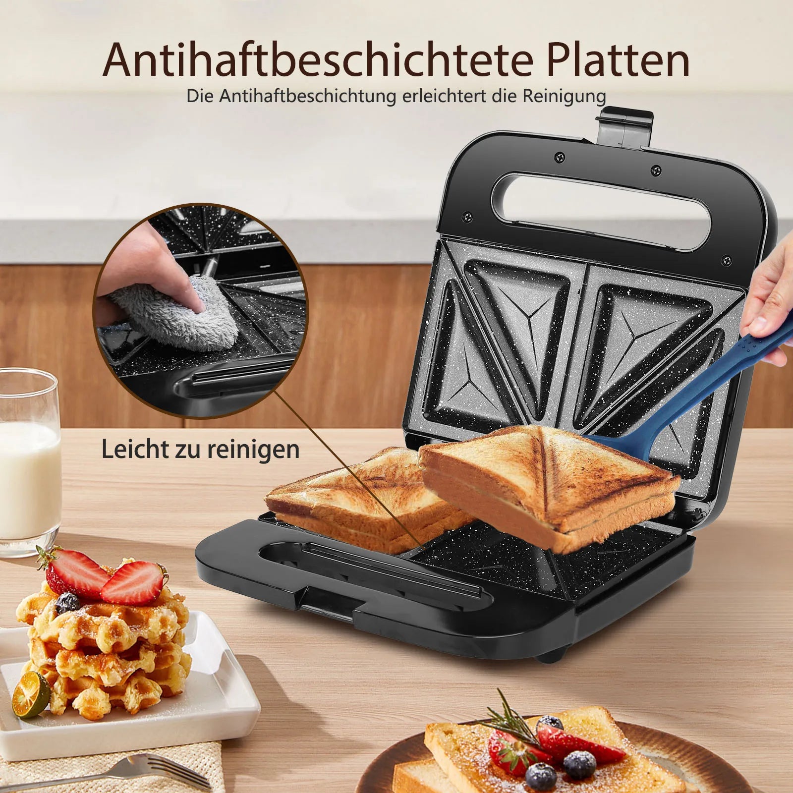 Aigostar - Toaster for 2 Sandwiches, Toaster Plate with Non-Stick Ceramic Coating, Automatic Temperature Control 180-200°C, Indi.