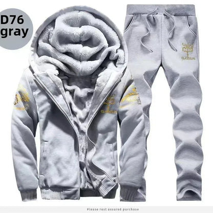 Korean Style Fleece Lined Thickened Casual Sports Men's Set Winter Hot Sale Of The Season Two Piece Large Size Youth Fashionable.