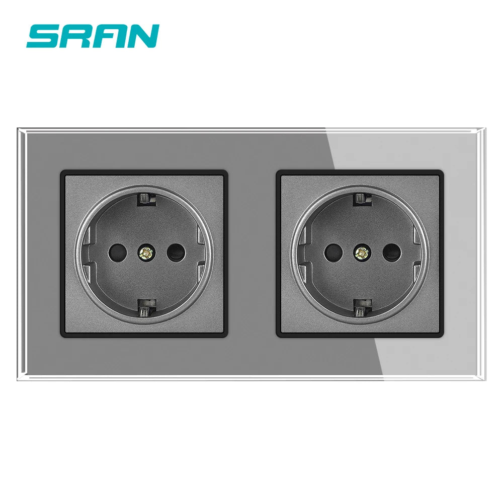 SRAN Eu-Steckdosen 220 V 16 A 82 x 82 mm Glas-Doppel-Dreifach-Wandstecker Russland Spanien Eingebautes Heimbüro