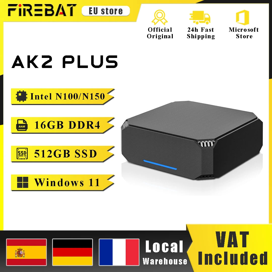 FIREBAT AK2 PLUS Mini PC Intel N100 N150 CPU Windows 11  DDR4 16GB RAM 512GB SSD Desktop Computer  WIFI5 BT4.2  HDMI USB.