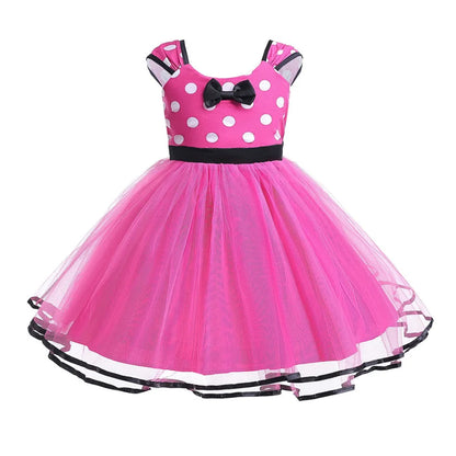 Disney Minnie Maus Polka Dot Kleid Mädchen Rosa Rot Sommer Kleidung Kinder Geburtstag Karneval Weihnachten Party Bogen Mesh Kleid Kostüme.