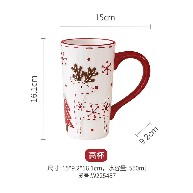 Nordic Stitching Santa Claus Dishes Plates Tableware Set Embossed Sealed Jar Seasoning Jar Western Ceramic Flat Plate Cup