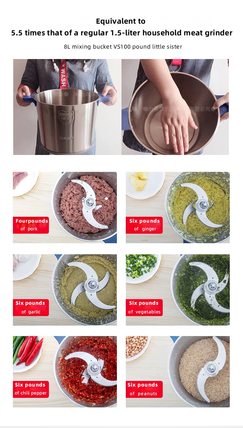 DIVEDEER Meat grinder household electric stainless steel cooking stirring garlic mince mince machine small garlic puree.