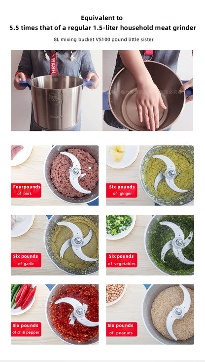 DIVEDEER Meat grinder household electric stainless steel cooking stirring garlic mince mince machine small garlic puree.